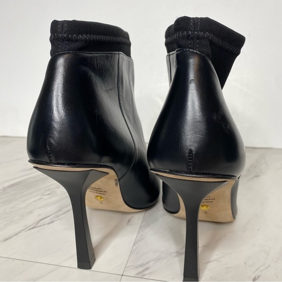 Stuart Weitzman Max Black Leather Pointed Toe Bootie 9 Narrow - Picture 4 of 16